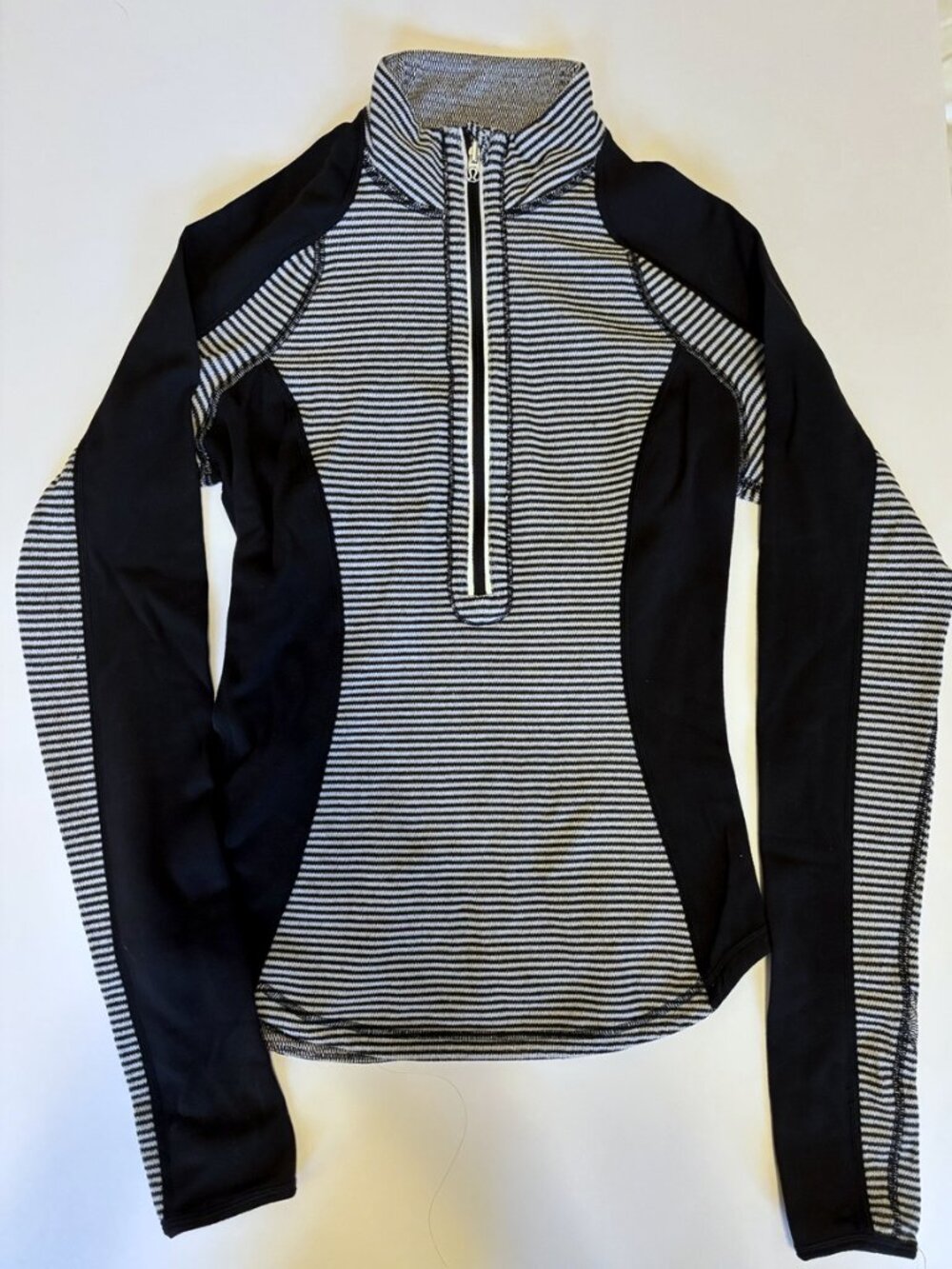 lululemon Pinstripe Colorblock Half-Zip Pullover, Black/White, Size 4